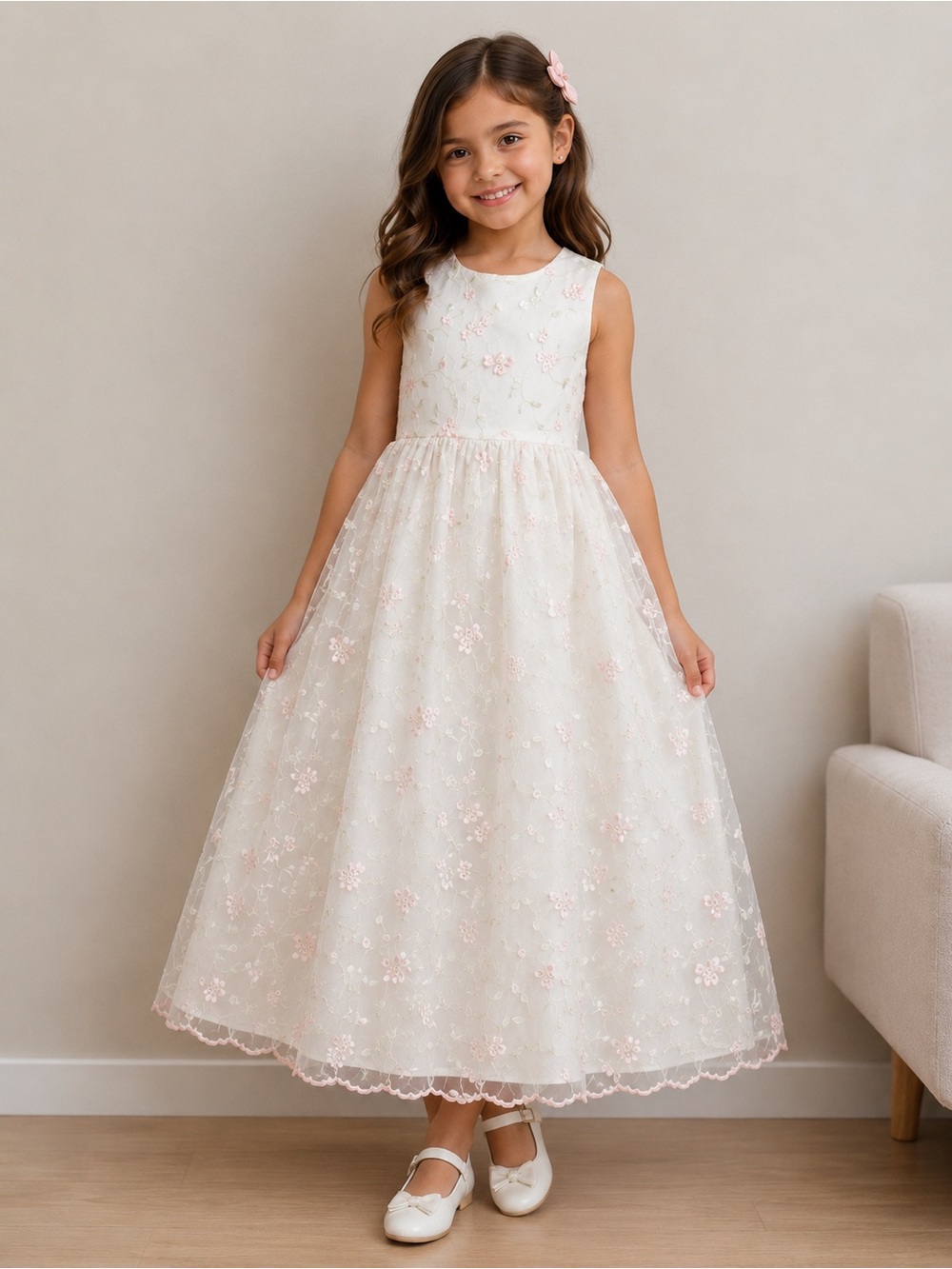 US Angels girls floral bridesmaid dress 7